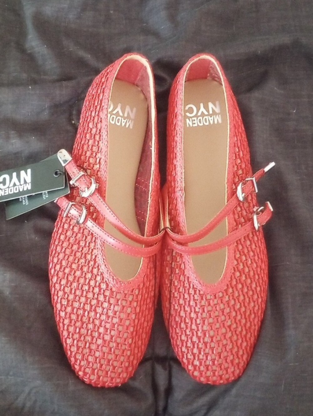 NWT Madison NYC Red Woven Mary Jane Ballet Flats, Size 9